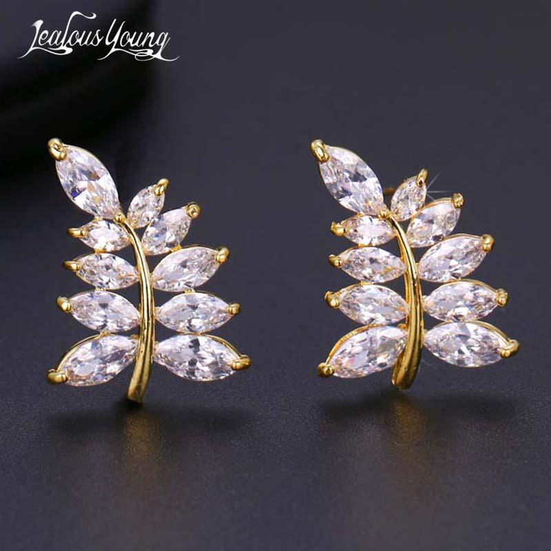 

New Full Crystal Tree Stud Earrings for Women Shiny Zircon Silver Color Wedding Earring Party Fashion Jewelry