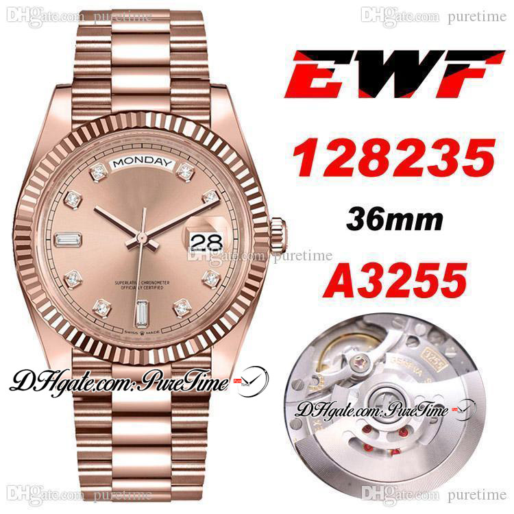 

EWF Day Date 36mm 128235 A3255 Automatic Mens Watch 18K Rose Gold Champagne Dial Diamond Markers Steel Bracelet New PTRX 2021 Puretime x58d4, Accessories