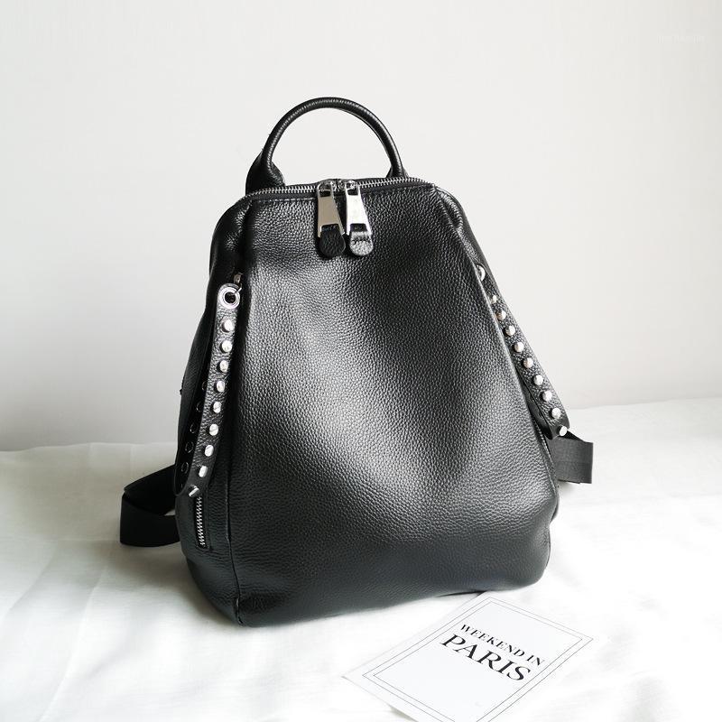 

Women Fashion Casual Backpack Large Capacity First Layer Cowhide Bag Simple Style Wild Bag1, Brown