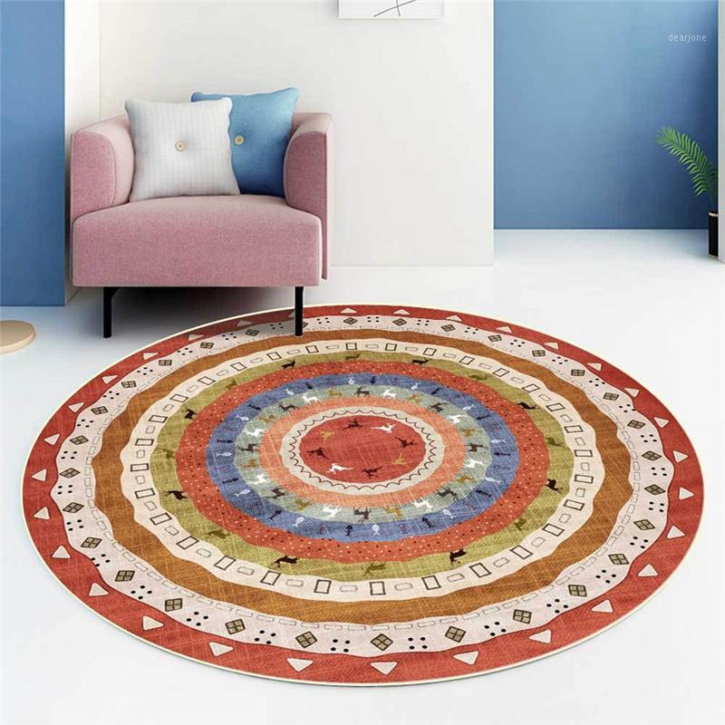

Round Carpet Ethnic Style Deer Pattern Printed Soft Carpets For Living Room Anti-slip Rug Chair Floor Mat Bedroom Decor Carpet1, As pic