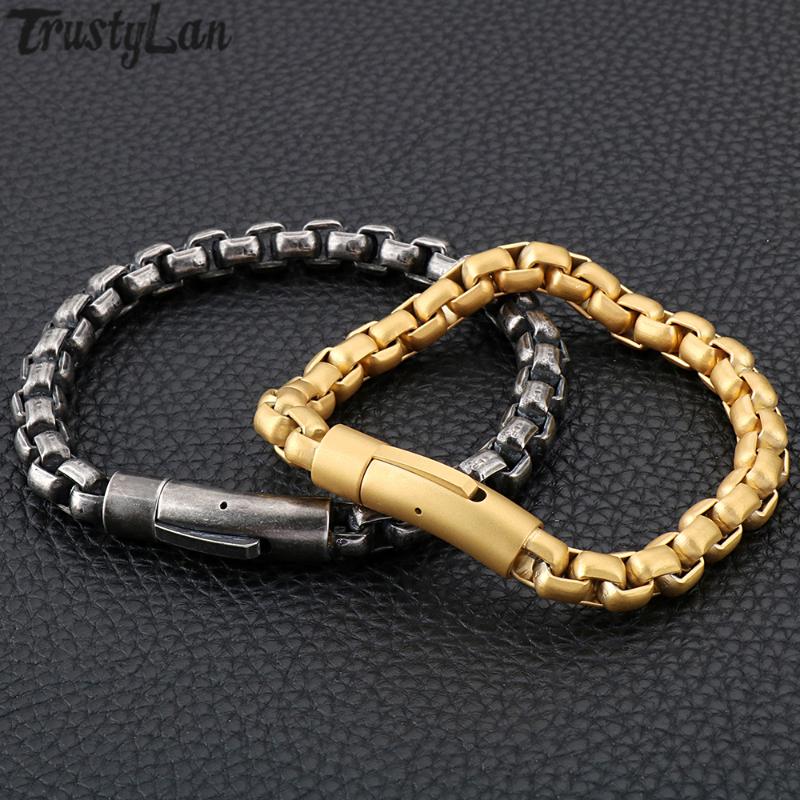 

Never Fade Gold Stainless Steel Men Bracelet Male Vintage 8MM Thick Chain Link Mens Bracelets Bangles Metal Jewelry Dropshipping