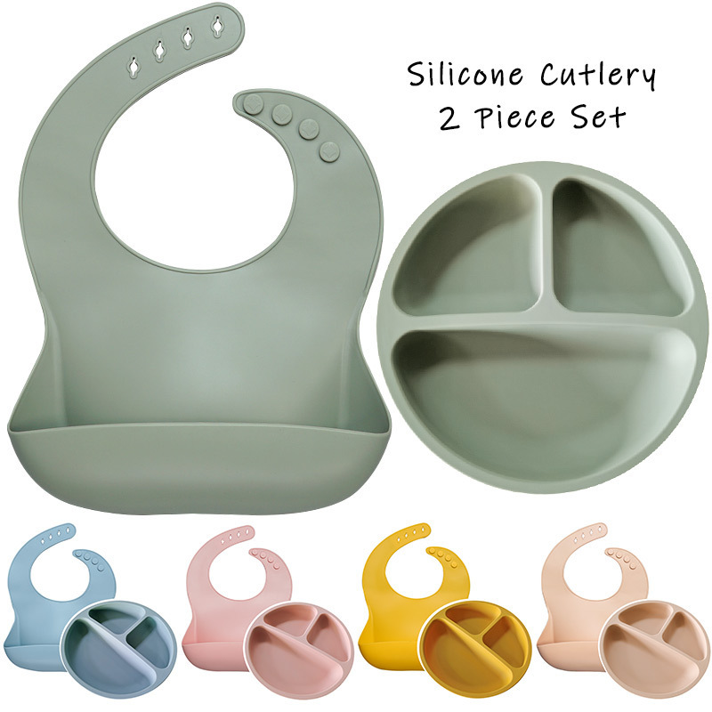 

BPA Free Baby Silicone Feeding Platos Baby Bibs Suite Fashionable Pure Children's dishes Bowl Baby Stuff tableware dropshipping LJ201110