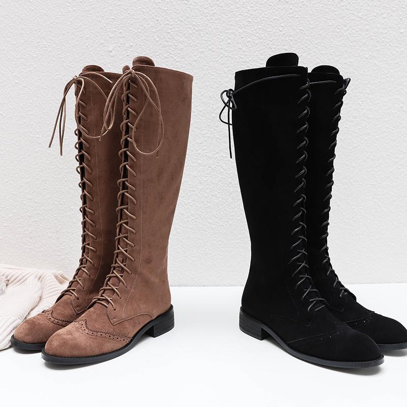 

SKLFGXZY Winter New Genuine leather Knee high boots Women boots Motorcycle Female warm Real cowhide Women shoes1, Black