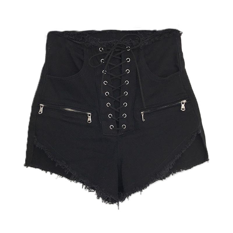 

Bandage Women Shorts Jeans 2021 Summer New Sexy High Waist Solid Tassel Hot Shorts Night Club Style Sexy Top Quality, Black