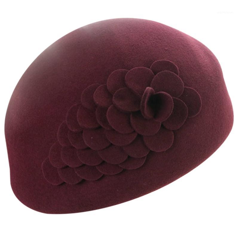 

Felt Beret Tilting Winter Floral Hat Lady Hat Elegant Casual1, Black