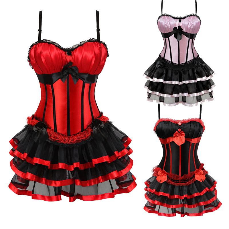 

Women' Halloween Costume Corset dress Waist Cincher Party Masquerade Gothic Red Tutu Skirts Overbust Corselet Skirt Set, Black