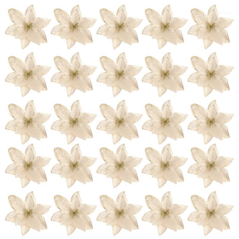 

30pcs Golden Christmas Tree Decorative Flower Glitter Simulate Floral Ornaments Delicate Glitter Flowers Christmas Hanging Decor1