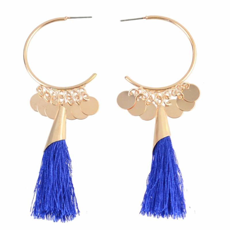 

6 Colors Bohemian Ethnic Long Thread Tassel Open Hoop Earring Coin Sequin Enamel Earrings Fringe Charm for Women Wedding Jewelry