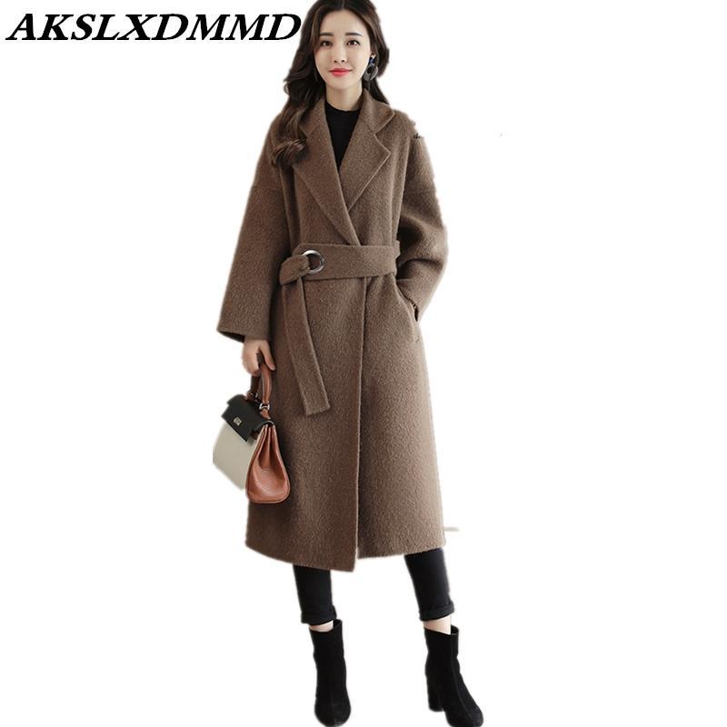 

2020 New Winter Women Woolen Coat Warm Thick Large Size Cashmere Coat Fashion Temperament Mid-length Wool Jacket Outerwear CW147, As the picture