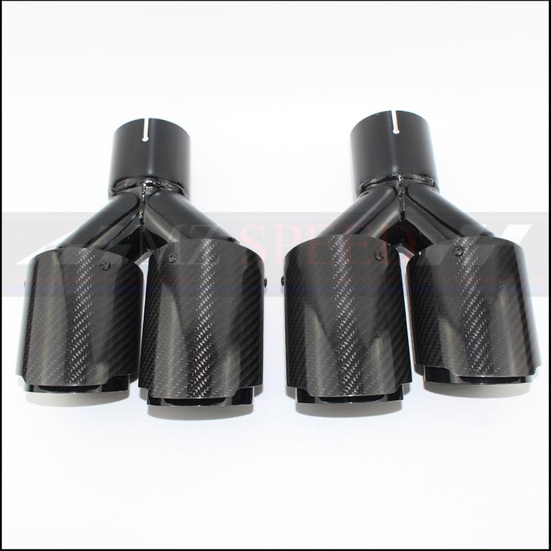 

A pair of auto parts exhaust pipe grade carbon fiber double pipe universal coating black carbon double end muffler suita1