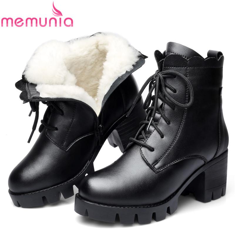 

MEMUNIA 2020 hot sale genuine leather shoes women ankle boots high heels platform shoes ladies winter snow boots big size 41, Black