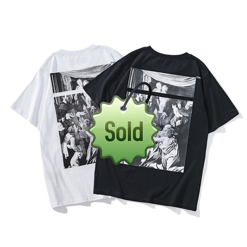 

Trendy t Shirt Spring Summer Ow Caravaggio Madonna Oil Painting Religious Print Short Sleeve, White