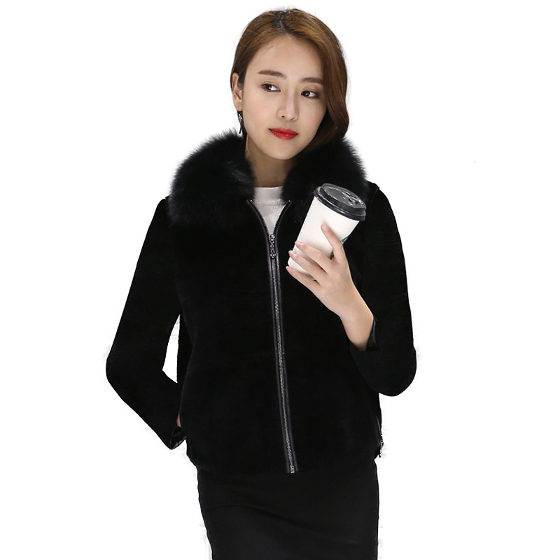 

2021 Winter Autumn Women Overcoat New Faux Sheep Sheared Jackets Gaodang Warm Mink Plush Fur Collar Solid Coat Outwear A1k9, Black