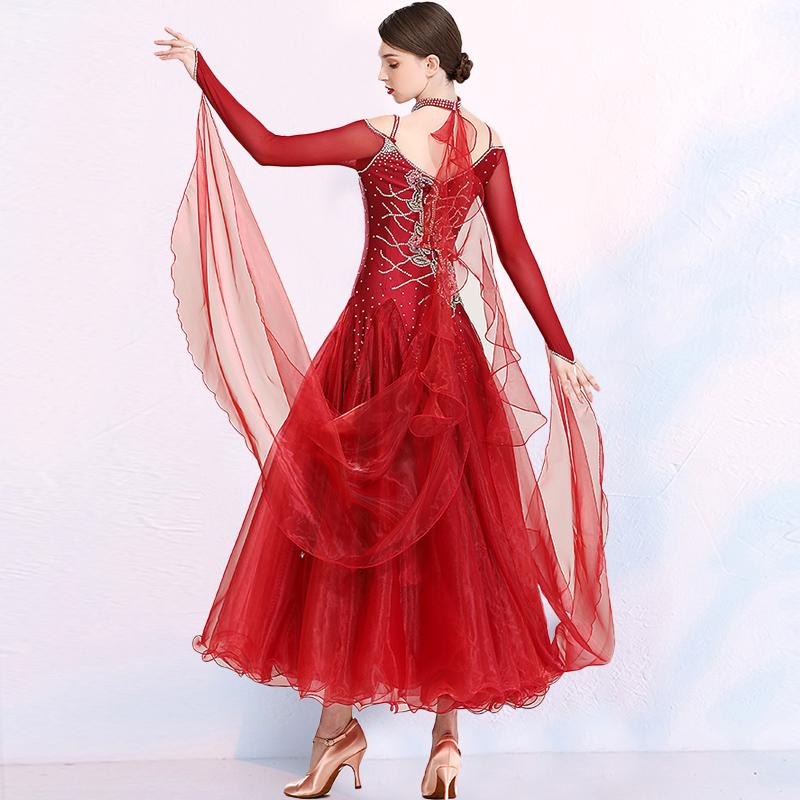 

Off-Shoulder Flying Yarn Sequins Big Swing Women Ballroom Dance Compepition Dress Waltz Tango Dress Dance Clothes Party, Blue