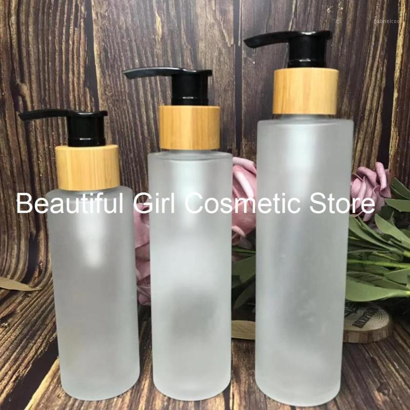 

100ml 120ml 150ml black bamboo spray caps frosted glass cosmetic cream jar skincare pump lotion cream bottle spray glass bottles1