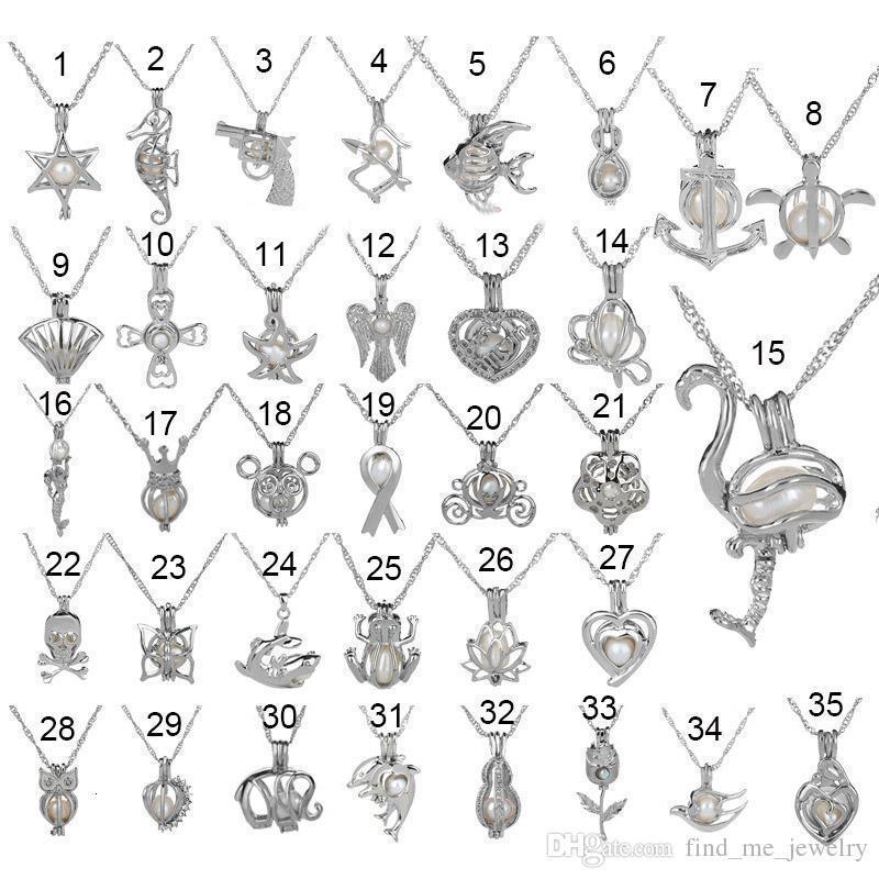 

Pearl Cage Pendant Necklace New Love Wish Natural Oyster Pearl Design Fashion Hollow Locket Clavicle Silver Chain Necklace Wholesale 1BQW