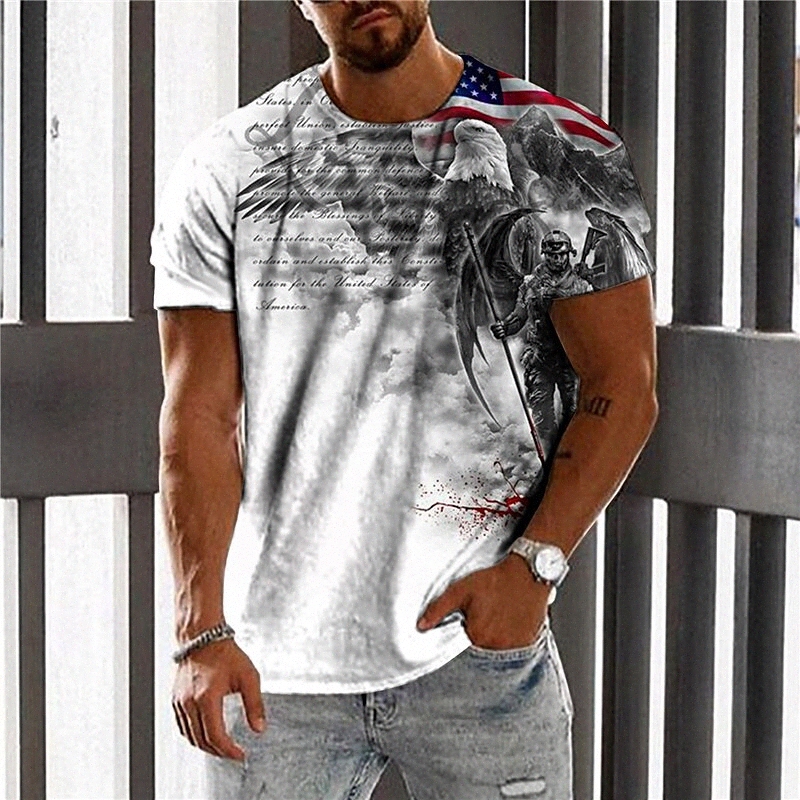 Homme Unisexe T-shirt 3D Imprimer Imprimé graphique Imprimés Eagle Drapeau Craval Col Vacances quotidiennes Imprimé à manches courtes Tops Casual