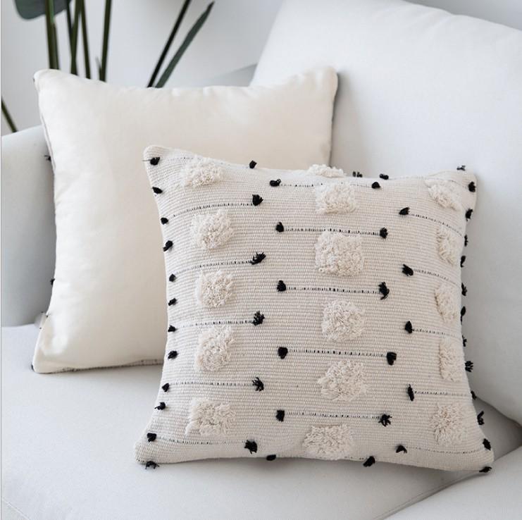 

White Black Geometric Cotton Cushion Cover Cut flowers Round Embroidery Pillow Cover 45x45cm/30x50cm Sofa Bed Home Decoration