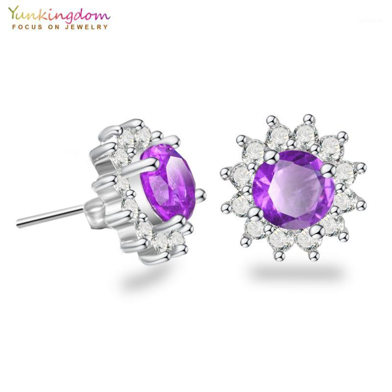 

Purple Crystals Earrings CZ Earrings for women Flower Earings Pendientes Mujer Earing Fashion Multicolor Stud1