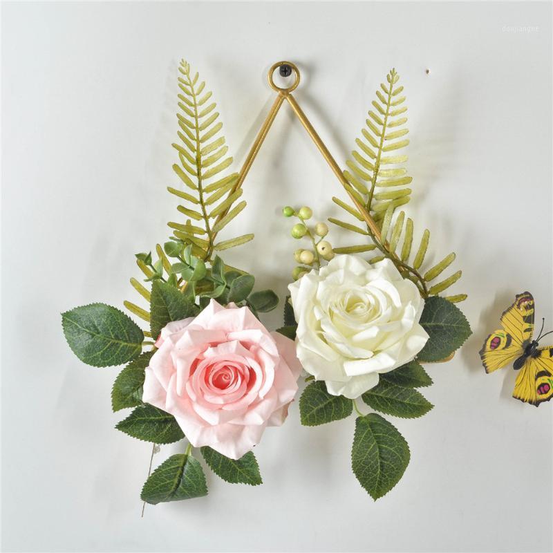 

Cilected Floral Hoop Wreath Door Decoration Geometric Metal Frame With Artificial Flower Wall Hanging Wedding Party Wall Décor1, Style9