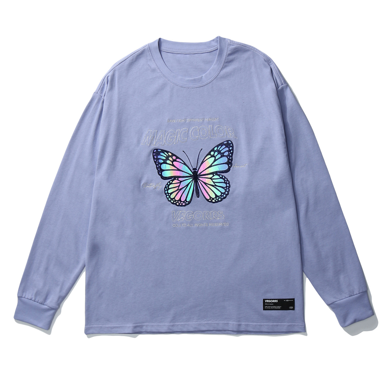 

2021 New Color Butterfly Print Long Sleeve T-shirts Streetwear Hip Hop Cotton Oversized Tshirt Harajuku Loose Casual Tee Shirt Black Rlxd, White