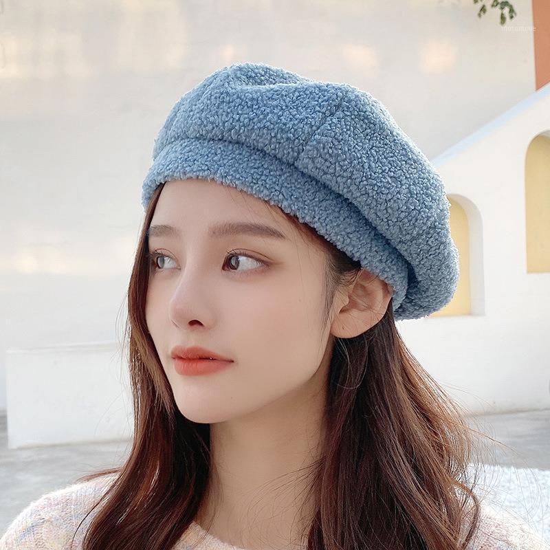 

Fashion Winter Hats Women Berets Lamb Hair Velvet Beret Hat Female Solid Color Warm Painter Caps For Ladies1, Black