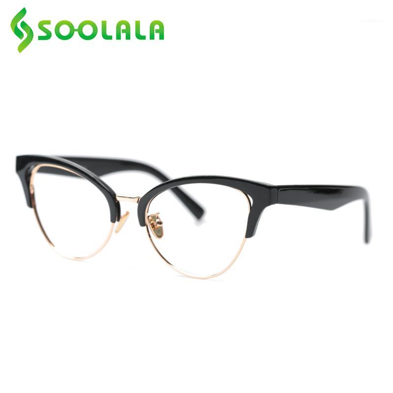 

SOOLALA Semi-Rimless Cat Eye Reading Glasses Women Alloy Eyeglasses Cateye Presbyopic Glasses For Reading +0.5 0.75 1.0 to 4.01