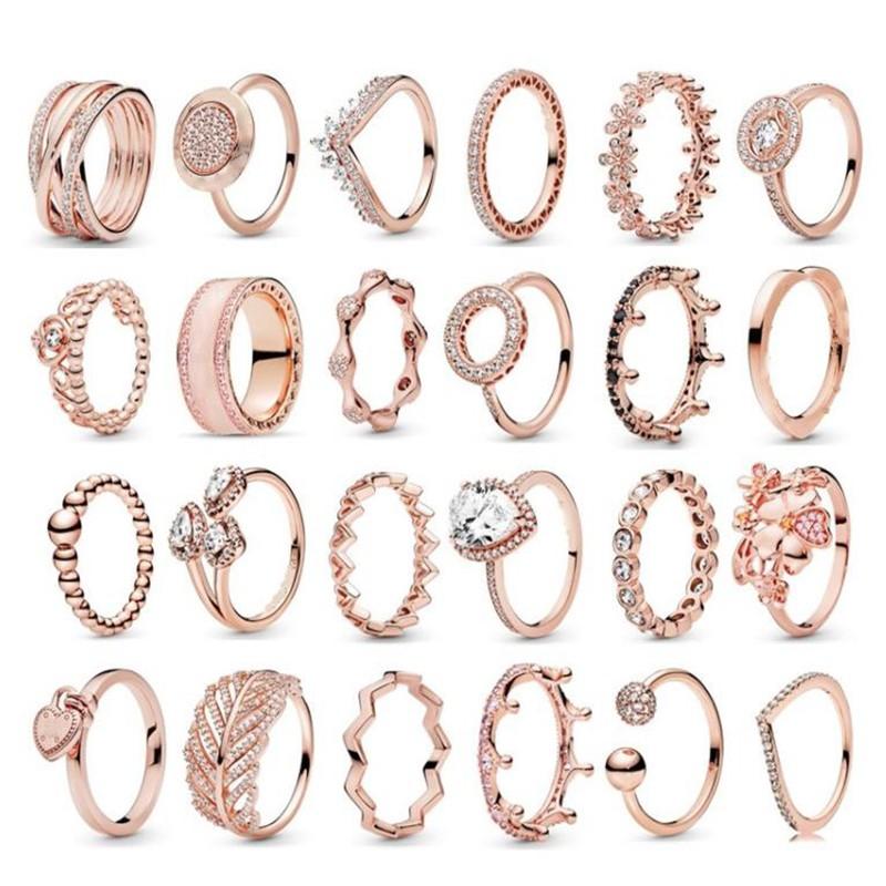 

100% 925 Sterling Silver Rose Gold 24 Most Popular Women's Pan Rings For Women Wedding Party Gift Fashion Jewelry