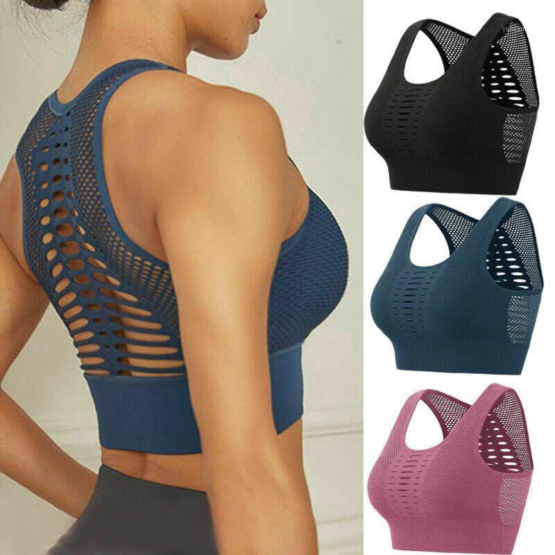 

Womens Bra Mesh Padded Sports Bra Crop Tops Yoga Workout Gym Fitness Vest Shaper Fitness Running Underwear Bras Sportswear Vest1, Black