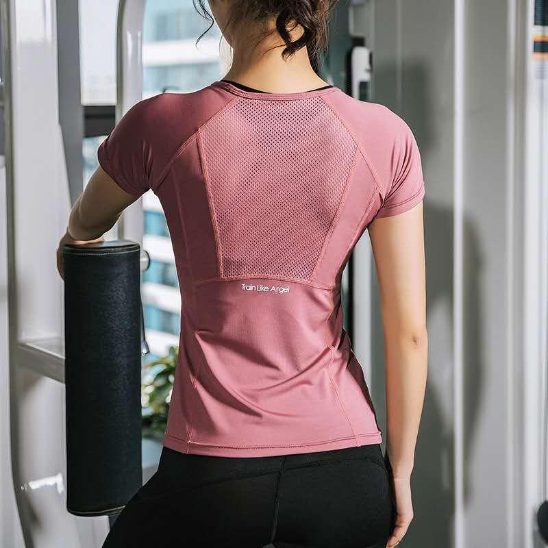 

Women Summer T Shirts Slim Fit For Sports Quick Dry Fitness New Yoga Short Sleeve Yoga Top Mesh Womens Gym Shirt Sport Wear, As pic