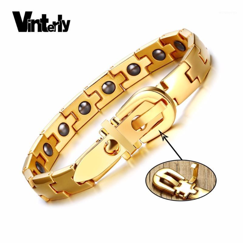 

Vinterly Mens Magnetic Bracelet Gold-color Stainless Steel Healthy Energy Hematite Link Chain Male Bracelets Bangles Jewelry1
