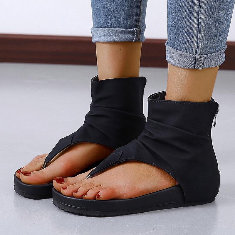 

Women Open Toe Sandals Ladies Summer Flats Thong Flip Flops Back Zips Shoes NYZ Shop1, Black