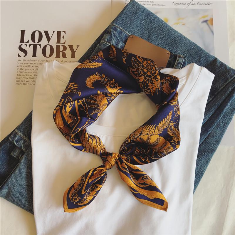 

Japanese Korean Spring and Autumn Elegant Elegant Small Square Towel Korean-style Decoration Silk Scarves Gift Gift Return Scarf