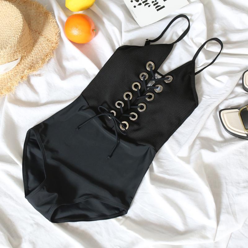 

new Young girl lovely Cross strap swimwear Retro one Piece swimsuit Sexy beach Chest pad High waist women bathing suit1