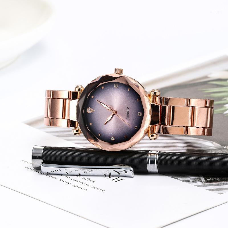 

Wristwatches Ladies Watch Metal Band Women Gradient Color Quartz Watches Leisure Rhinestone Female Clock Decoration Girls Gifts1, Black