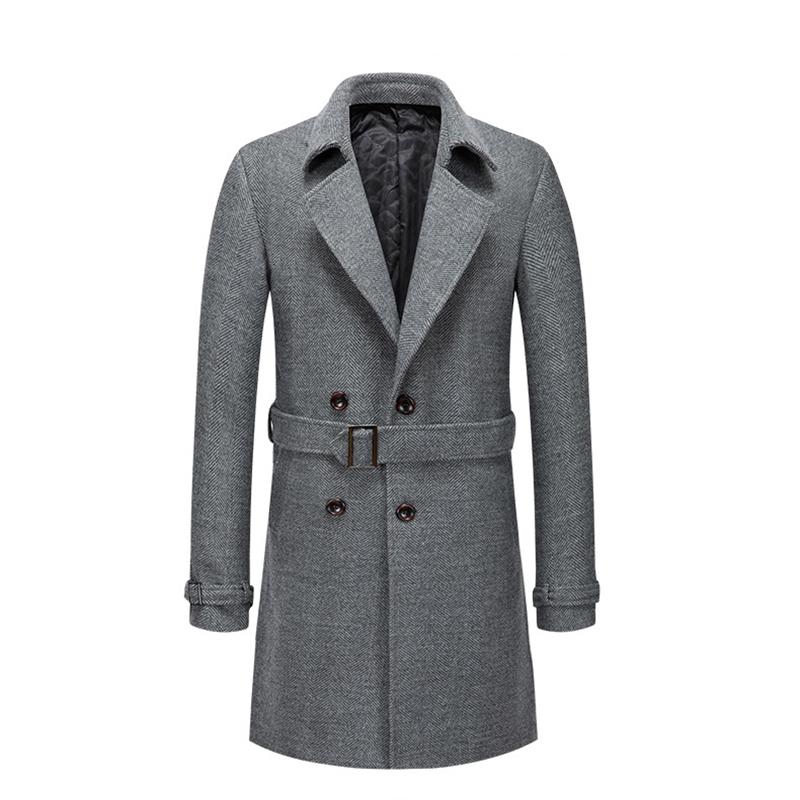 

New British Style Woolen Coats Men Thick Long Pea coat Autumn Winter Fashion Wool Blends Men Overcoats Warm Windbreaker Jacket, Gray