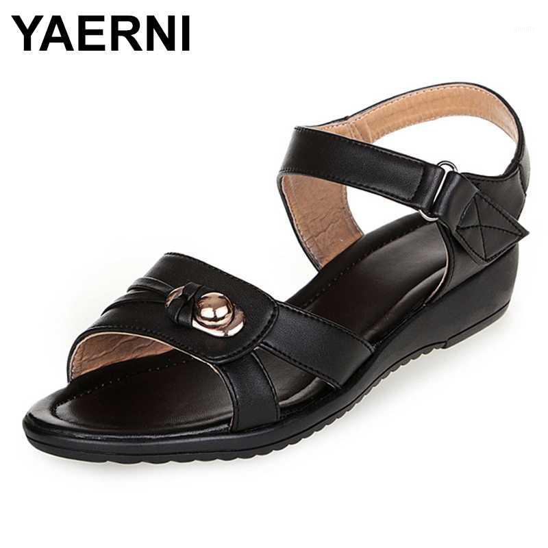 

YAERNI Adult Fashion Glitter Large SizeChunky Low Heel Songy Sandalias Wedge Hoop & Buckle Women Pumps Full Grain Real Leather1, Beige