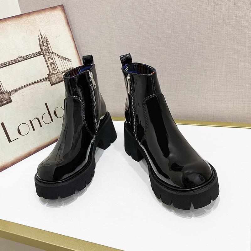 

2020 New British Style Hight-Top Boots Women's College Platform Thick Heel Platform Retro Motorcycle Boots1, Black