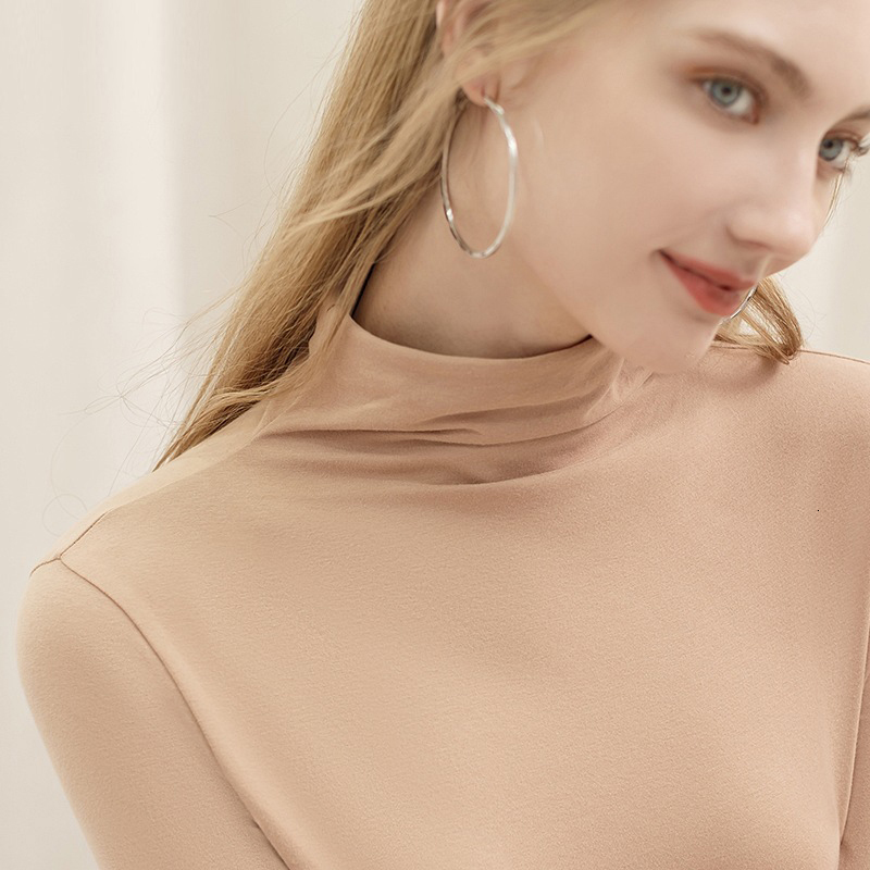 

Long Sleeve t Shirt Women Turtleneck Elegant Solid Color Tops Plus Size Fall Slim Fit Autumn Casual Tee Basis Arrival 2021 K7qj, Light apricot