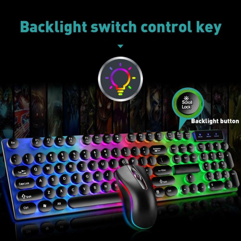 

D290 Colorful LED Backlight Wired 104 Keys Mechanical Keyboard Mouse Set for PC Wired Keyboard + Mouse LED Backlight Accessories