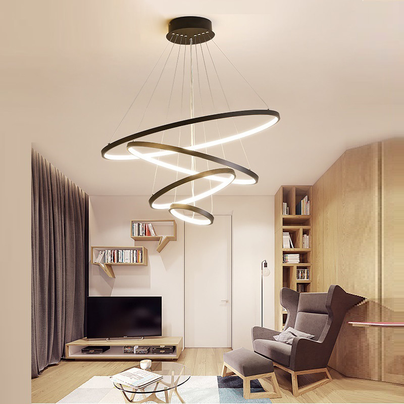 

led pendant light lamps for livingroom diningroom Circle Rings acrylic aluminum body Lamp Fixture 110v/220v