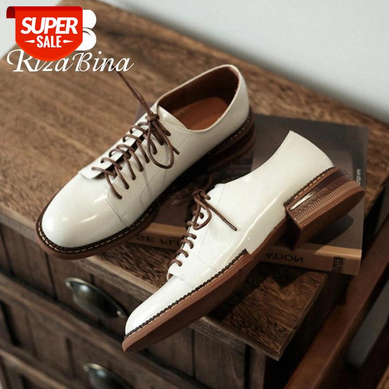 

RIZABINA Women Flats Shoes Patent Real Leather Square Toe Shoes Women Fashion Classic Daily Footwear Size 33-40 #sW6Z, Beige