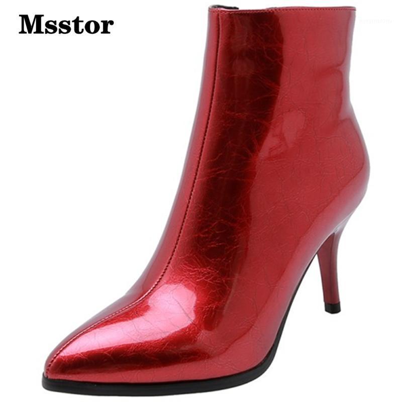 

Patent Leather Red Boots Women Sexy Concise Stiletto Pointed Toe Ankle Boots Women Fashion Zipper Rubber High Heels1, Silvery short plush