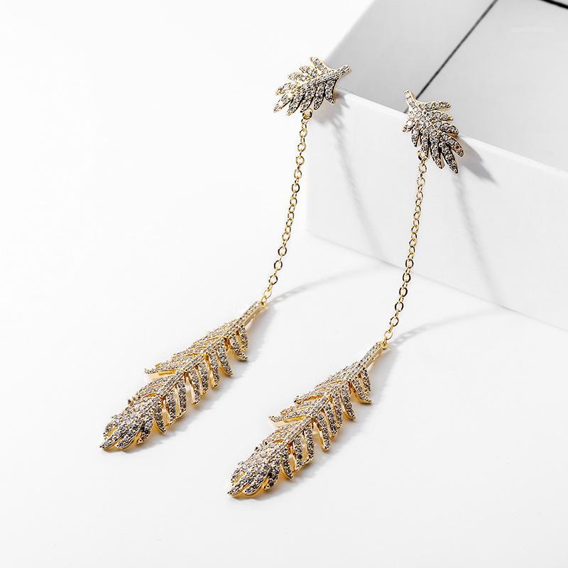 

Long tassel earrings shaped like leaves set with shiny zircon high-grade S925 pin women's fashion simple new jewelry earrings1