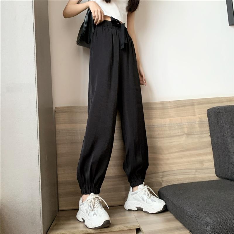 

Solid Color Motion Style Loose Oversize Harem Pants 2020 New Summer Polyester Casual Style High Waist Women Pants Free Shipping, Black