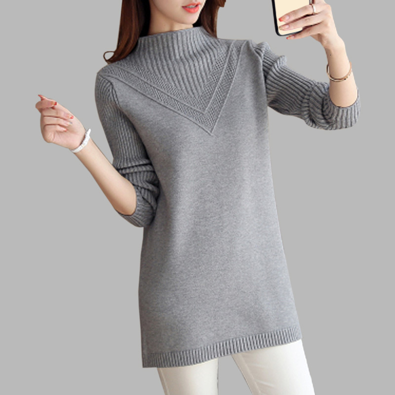 

2021 New Pullovers Knitted in Grey Turtlenecks Fall Winter Long-sleeve Female Sweatshirt Keep Warm RFDT, Pink.