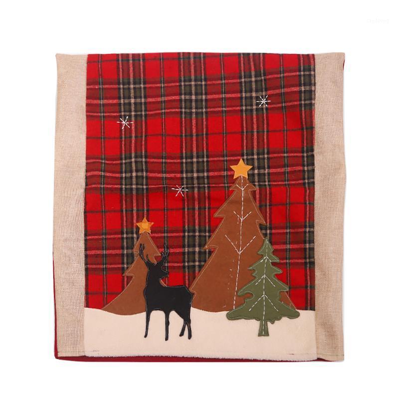 

Christmas Chair Back Cover Christmas Forest Plaid Elk Chair Cover Home Restaurant Atmosphere Decoration1