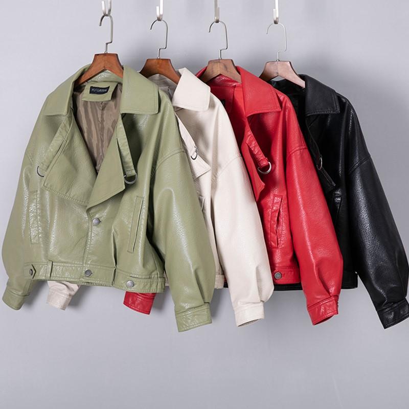 

LY VAREY LIN 2020 New Spring Autumn PU Leather Jacket Women Female Loose Coat Ladies Casual Motorcycle Biker Jacket Outerwear, Beige