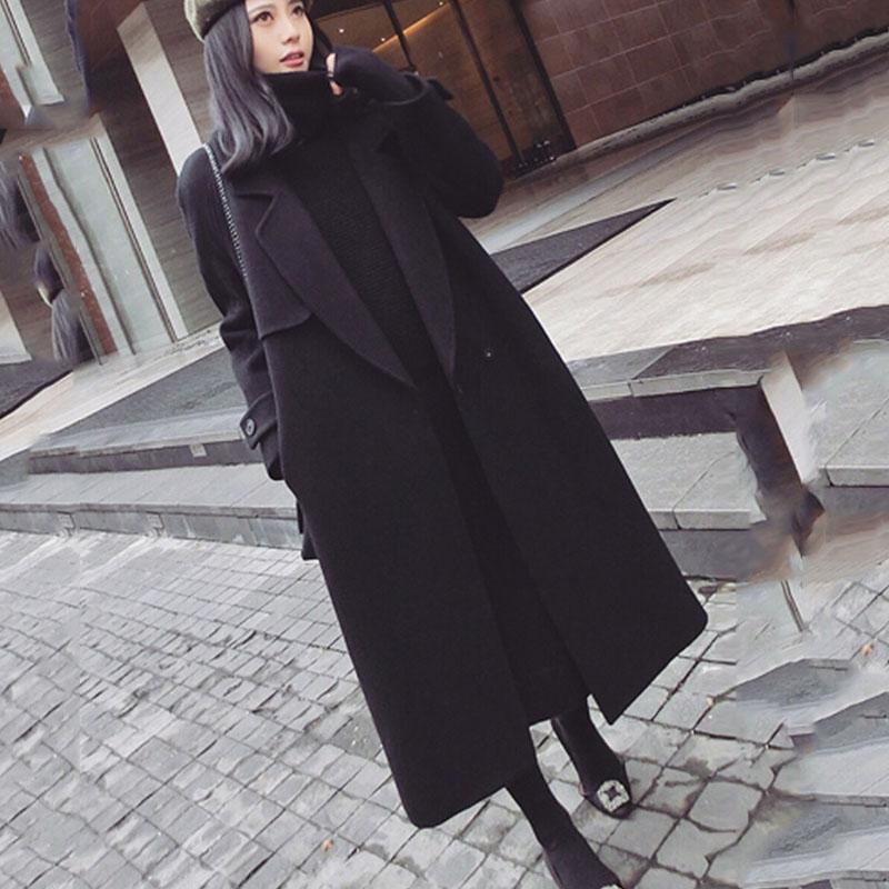 

2020 New Autumn winter Outerwear Mid-Long Double pocket Female Woolen coat Fashion Long sleeve Ladies Woolen coat cc624, Photo color