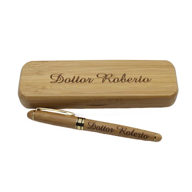 

1 set Personalized Engraved Bamboo Ballpoint Pen Box Case Custom Crystal Pen Wedding Favors Father's Day Back To School Gift